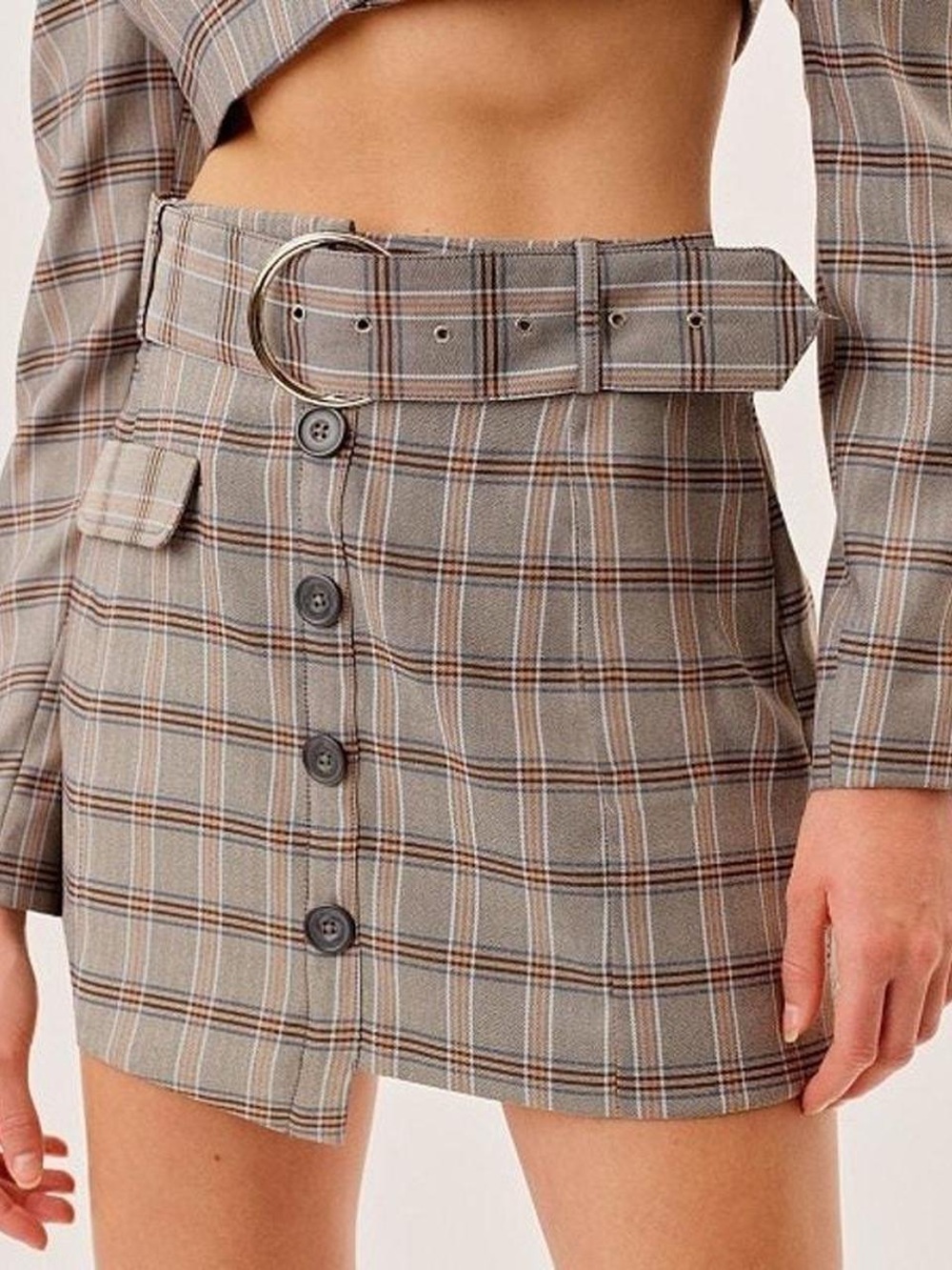 For Love And Lemons Plaid Mini Skirt with Belt